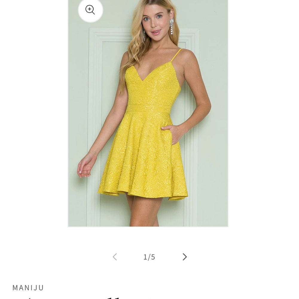 Maniju Yellow Lace Mini Dress
